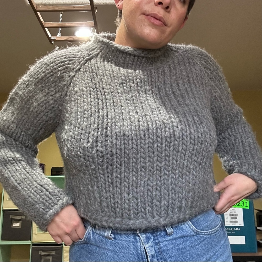 Hand knit chunky mock neck sweater